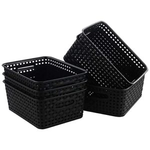 leendines 6 packs black small baskets, plastic weave storage baskets
