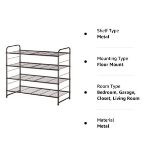 Bextsrack 4-Tier Shoe Rack, Stackable & Adjustable Wire Grid Shoe Shelf Storage Organizer for Closet Bedroom Entryway - Bronze