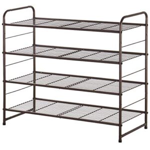 bextsrack 4-tier shoe rack, stackable & adjustable wire grid shoe shelf storage organizer for closet bedroom entryway - bronze