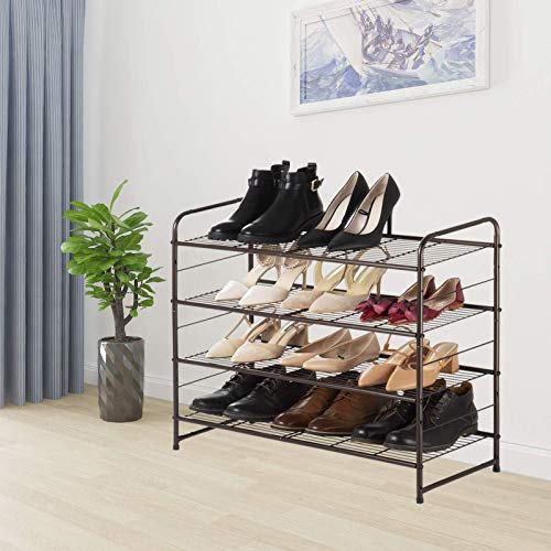 Bextsrack 4-Tier Shoe Rack, Stackable & Adjustable Wire Grid Shoe Shelf Storage Organizer for Closet Bedroom Entryway - Bronze