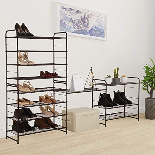 Bextsrack 4-Tier Shoe Rack, Stackable & Adjustable Wire Grid Shoe Shelf Storage Organizer for Closet Bedroom Entryway - Bronze