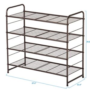 Bextsrack 4-Tier Shoe Rack, Stackable & Adjustable Wire Grid Shoe Shelf Storage Organizer for Closet Bedroom Entryway - Bronze