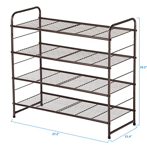 Bextsrack 4-Tier Shoe Rack, Stackable & Adjustable Wire Grid Shoe Shelf Storage Organizer for Closet Bedroom Entryway - Bronze