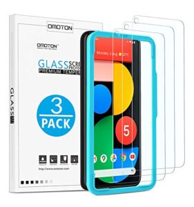 omoton [3 pack] screen protector for google pixel 5 - tempered glass/alignment frame/anti scratch screen protector for google pixel 5