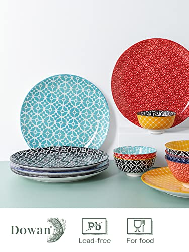 DOWAN 10" Colorful Dinner Plates - Set of 6, Large Ceramic Plates for Salad, Pasta, Pancakes, Steak - Serving Plates for Party, Wedding, Easter, Restaurant, Picnic - Dishwasher & Microwave Safe