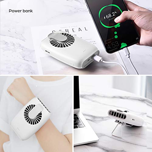 Mini Waist Clip on Fan,Waist Cooling Fan,Portable hands-free necklace and wrist fan with 15H Working Time, 3 Speeds Mode, and USB Rechargeable Battery Operated,for Home Office Outdoor Travel,（White）