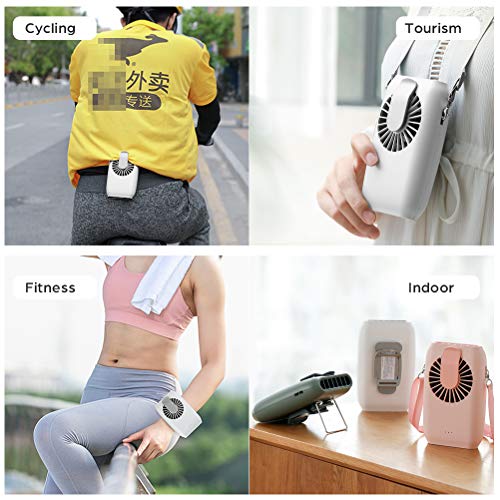 Mini Waist Clip on Fan,Waist Cooling Fan,Portable hands-free necklace and wrist fan with 15H Working Time, 3 Speeds Mode, and USB Rechargeable Battery Operated,for Home Office Outdoor Travel,（White）