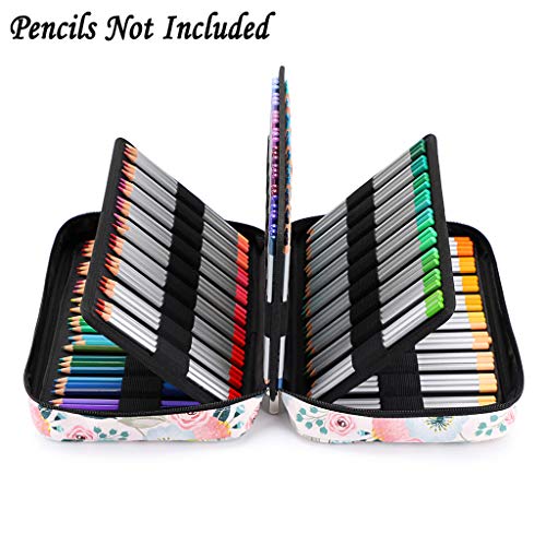BTSKY Colored Pencil Case 220 Slots Pen Pencil Bag Organizer with Handy Wrap Portable- Multilayer Holder for Prismacolor Crayola Colored Pencils & Gel Pen Watercolor Flowers