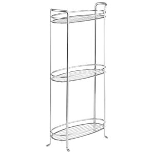 mDesign 3 Tier Vertical Standing Bathroom Shelving Unit, Decorative Metal Storage Organizer Tower Rack with 3 Basket Bins to Hold and Organize Bath Towels, Hand Soap, Toiletries - Chrome