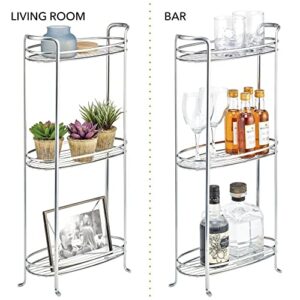 mDesign 3 Tier Vertical Standing Bathroom Shelving Unit, Decorative Metal Storage Organizer Tower Rack with 3 Basket Bins to Hold and Organize Bath Towels, Hand Soap, Toiletries - Chrome