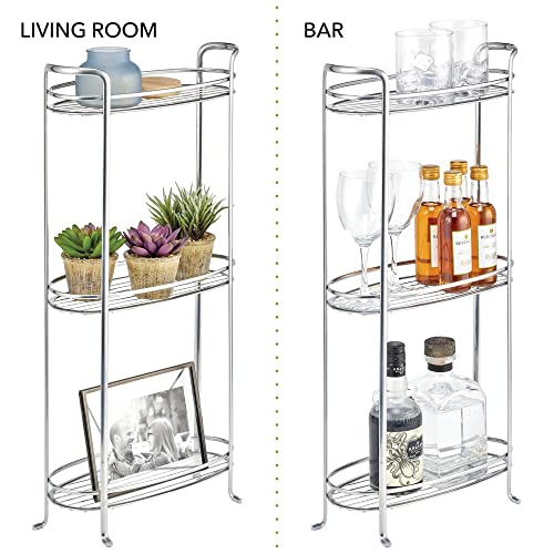 mDesign 3 Tier Vertical Standing Bathroom Shelving Unit, Decorative Metal Storage Organizer Tower Rack with 3 Basket Bins to Hold and Organize Bath Towels, Hand Soap, Toiletries - Chrome