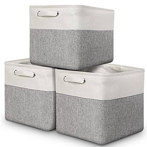 AivaToba 13 x 13 x13 Inch Large Fabric Storage Bins, Foldable Cube Storage Basket Set of 3 for Organizing, Storage Cube Bins with Handles for Shelf Closet Nursery Home