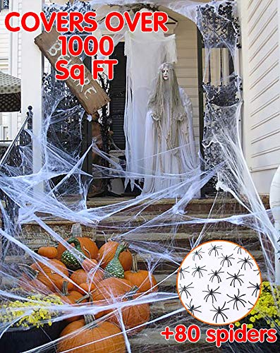 Halloween Spider Web Decoration with 80 Fake Spiders Haunted House Props