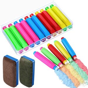 10 pieces colorful plastic chalk holder adjustable chalk clips with storage case and 2 pieces magnetic chalkboard erasers for school office whiteboard supplies