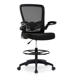 drafting chair tall office chair ergonomic computer desk mid back mesh chair with lumbar support & foot ring height adjustable rolling swivel drafting stool task executive chair for standing desk
