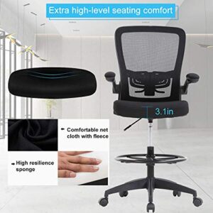 Drafting Chair Tall Office Chair Ergonomic Computer Desk Mid Back Mesh Chair with Lumbar Support & Foot Ring Height Adjustable Rolling Swivel Drafting Stool Task Executive Chair for Standing Desk