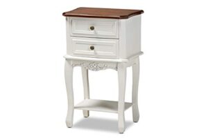 baxton studio darla classic and traditional french white and cherry brown finished wood 2-drawer nightstand
