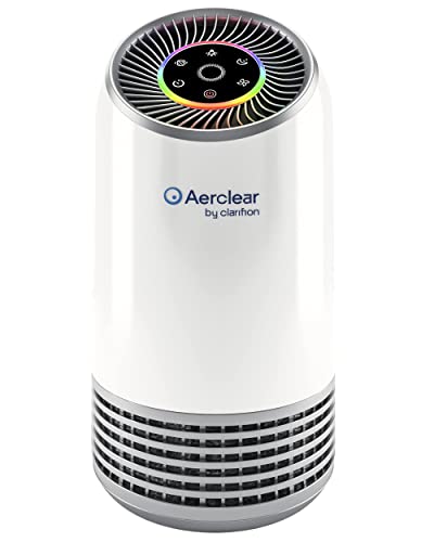 Clarifion AerClear - Air Purifier for Home, 3-Stage Filtration System with HEPA Filter Helps With Dust, Pets, Smoke, Pollen, 7 Night Light Mode, Low Noise