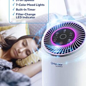 Clarifion AerClear - Air Purifier for Home, 3-Stage Filtration System with HEPA Filter Helps With Dust, Pets, Smoke, Pollen, 7 Night Light Mode, Low Noise