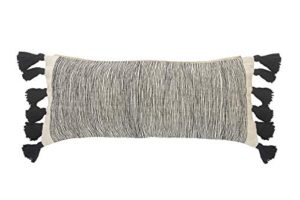 lr home distressed fringe pillow, 28"x12", gray/black/ivory