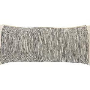 LR Home Distressed Fringe Pillow, 28"x12", Gray/Black/Ivory