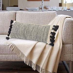 LR Home Distressed Fringe Pillow, 28"x12", Gray/Black/Ivory