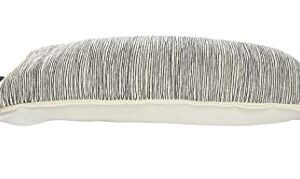 LR Home Distressed Fringe Pillow, 28"x12", Gray/Black/Ivory