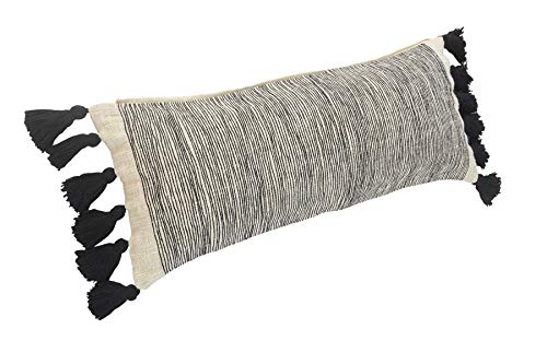 LR Home Distressed Fringe Pillow, 28"x12", Gray/Black/Ivory