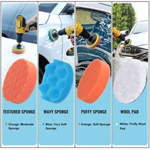 HIWARE 16 Pcs Drill Brush Car Detailing Kit - Car Polishing & Buffing Pads Kit - Soft Bristle Power Scrubber with Extend Attachment for Cleaning Car Interior, Boat, Carpet Upholstery, Bathroom