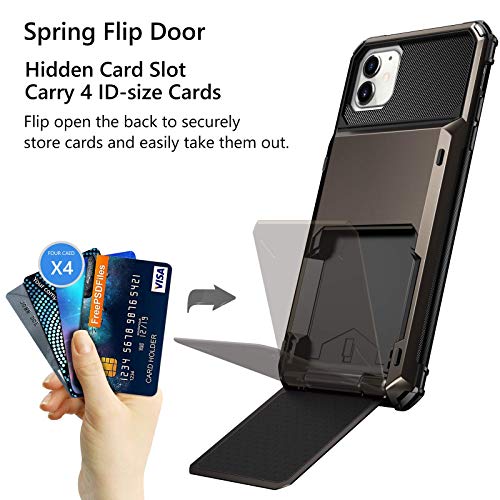 Vofolen Compatible with iPhone 12 Mini Case 5G Wallet 4-Card Slot Credit Card Holder Flip Door Hidden Pocket Anti-Scratch Dual Layer Hybrid TPU Bumper Armor Protective Hard Shell Cover Gun