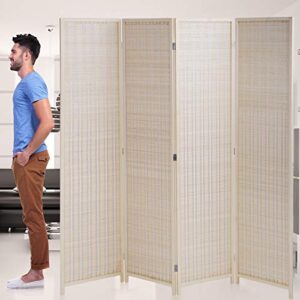 room divider privacy screen folding 4 panel 72 inches high portable room seperating divider, handwork bamboo mesh woven design room divider wall, room partitions and dividers freestanding, natural