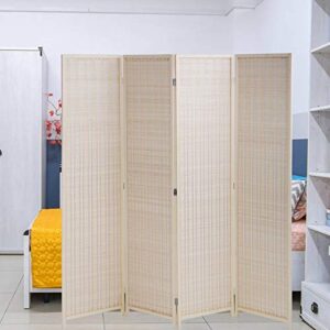 Room Divider Privacy Screen Folding 4 Panel 72 Inches High Portable Room Seperating Divider, Handwork Bamboo Mesh Woven Design Room Divider Wall, Room Partitions and Dividers Freestanding, Natural