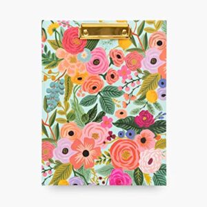 RIFLE PAPER CO. Garden Party Clipfolio, Illustrated Hardcover and Contrasting Interior, Features Strong Gold Clip on the Front, Comes with Writing Pad with 50 Lined, Perforated Sheets