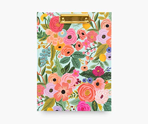 RIFLE PAPER CO. Garden Party Clipfolio, Illustrated Hardcover and Contrasting Interior, Features Strong Gold Clip on the Front, Comes with Writing Pad with 50 Lined, Perforated Sheets