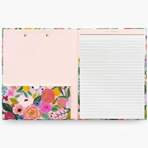 RIFLE PAPER CO. Garden Party Clipfolio, Illustrated Hardcover and Contrasting Interior, Features Strong Gold Clip on the Front, Comes with Writing Pad with 50 Lined, Perforated Sheets