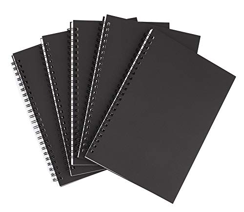 Wotion A5 Black Spiral Notebook Blank Sketchbook Unruled Journal Pack,Thick Blank Paper 50 Sheet 100 Unlined Pages 5.59“ x 8.27” 5 Pack…