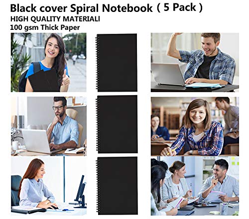 Wotion A5 Black Spiral Notebook Blank Sketchbook Unruled Journal Pack,Thick Blank Paper 50 Sheet 100 Unlined Pages 5.59“ x 8.27” 5 Pack…