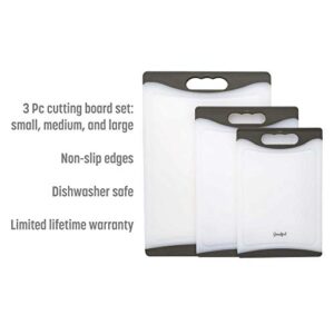 Goodful Cutting Board (3 Piece Set)- Non-Slip Edges, Easy Grip Handles, Made without BPA, Non-Porous, Dishwasher Safe, Multiple Sizes, Charcoal Gray