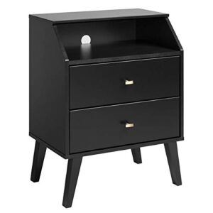 prepac milo mid century modern night stand with angled top, 2-drawer, black