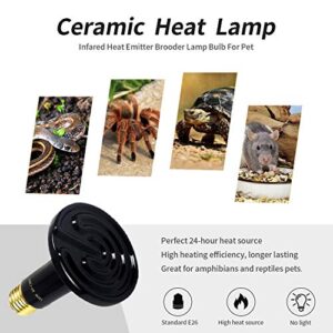 100W Infrared Ceramic Heat Emitter Reptile Heat Lamp Bulb for Amphibian,Pet Brooder Lizard Coop Snake Chicken Aquarium Turtle, No Light Emitting Heater-Black-2 Pack