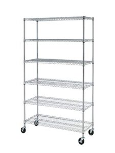 6 tier wire shelving unit rack nsf heavy duty height adjustable storage shelf metal shelving with wheels/feet levelers for garage rack kitchen rack office rack commercial shelving chrome - 18"x48"x82"