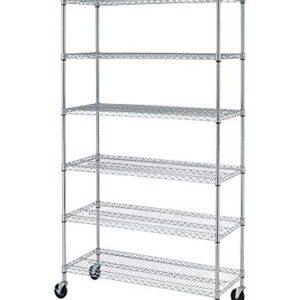 6 Tier Wire Shelving Unit Rack NSF Heavy Duty Height Adjustable Storage Shelf Metal Shelving with Wheels/Feet Levelers for Garage Rack Kitchen Rack Office Rack Commercial Shelving Chrome - 18"x48"x82"