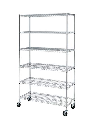 6 Tier Wire Shelving Unit Rack NSF Heavy Duty Height Adjustable Storage Shelf Metal Shelving with Wheels/Feet Levelers for Garage Rack Kitchen Rack Office Rack Commercial Shelving Chrome - 18"x48"x82"