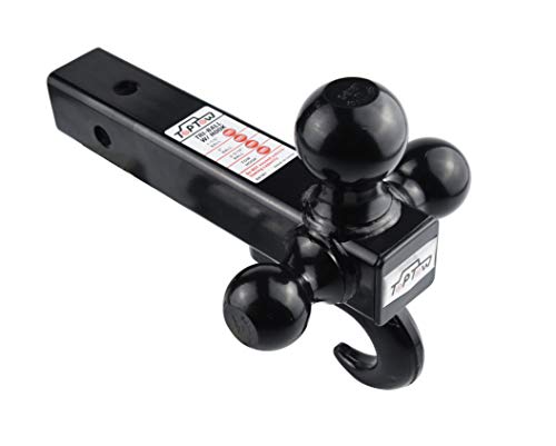 TOPTOW 64181HL Trailer Receiver Hitch Triple Ball Mount with Hook, Black Balls, with Black Dogbone Trailer Hitch Lock, Fits for 2 inch Receiver