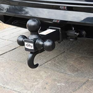TOPTOW 64181HL Trailer Receiver Hitch Triple Ball Mount with Hook, Black Balls, with Black Dogbone Trailer Hitch Lock, Fits for 2 inch Receiver