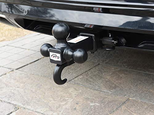 TOPTOW 64181HL Trailer Receiver Hitch Triple Ball Mount with Hook, Black Balls, with Black Dogbone Trailer Hitch Lock, Fits for 2 inch Receiver