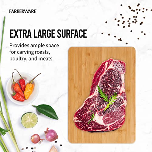 Farberware Extra-Large Wood Cutting Board, Reversible Chopping Board for Kitchen Meal Prep and Serving, Charcuterie Board, 14-Inch x 20-Inch, Bamboo