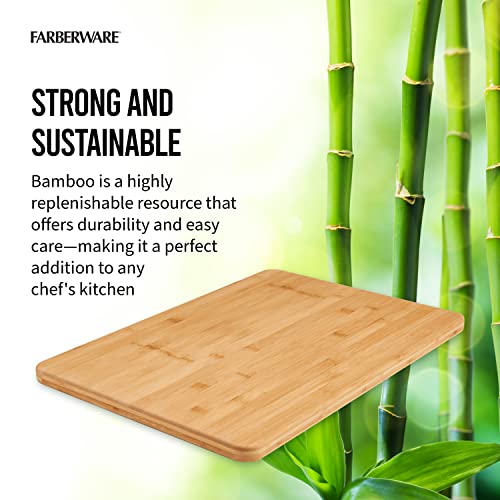 Farberware Extra-Large Wood Cutting Board, Reversible Chopping Board for Kitchen Meal Prep and Serving, Charcuterie Board, 14-Inch x 20-Inch, Bamboo