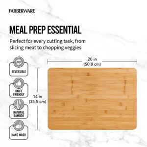 Farberware Extra-Large Wood Cutting Board, Reversible Chopping Board for Kitchen Meal Prep and Serving, Charcuterie Board, 14-Inch x 20-Inch, Bamboo