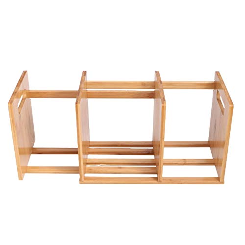 NUOBESTY Bamboo Extension Book Rack Bamboo Desktop Organizer Expandable Book Shelves Storage Rack Desk Book Shelf (Wood Color)